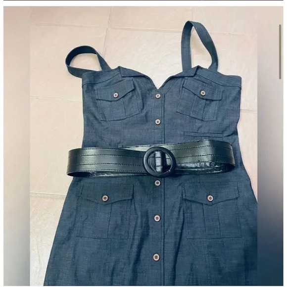 Arden B Women's Blue Sweetheart Neck Button Front Midi Shift Dress Size S - Picture 10 of 16